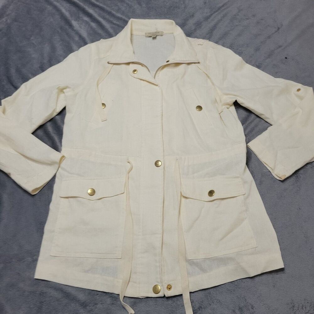 Polagram Jacket Womens Small Linen Lightweight Embroidered Utility Patch Pockets